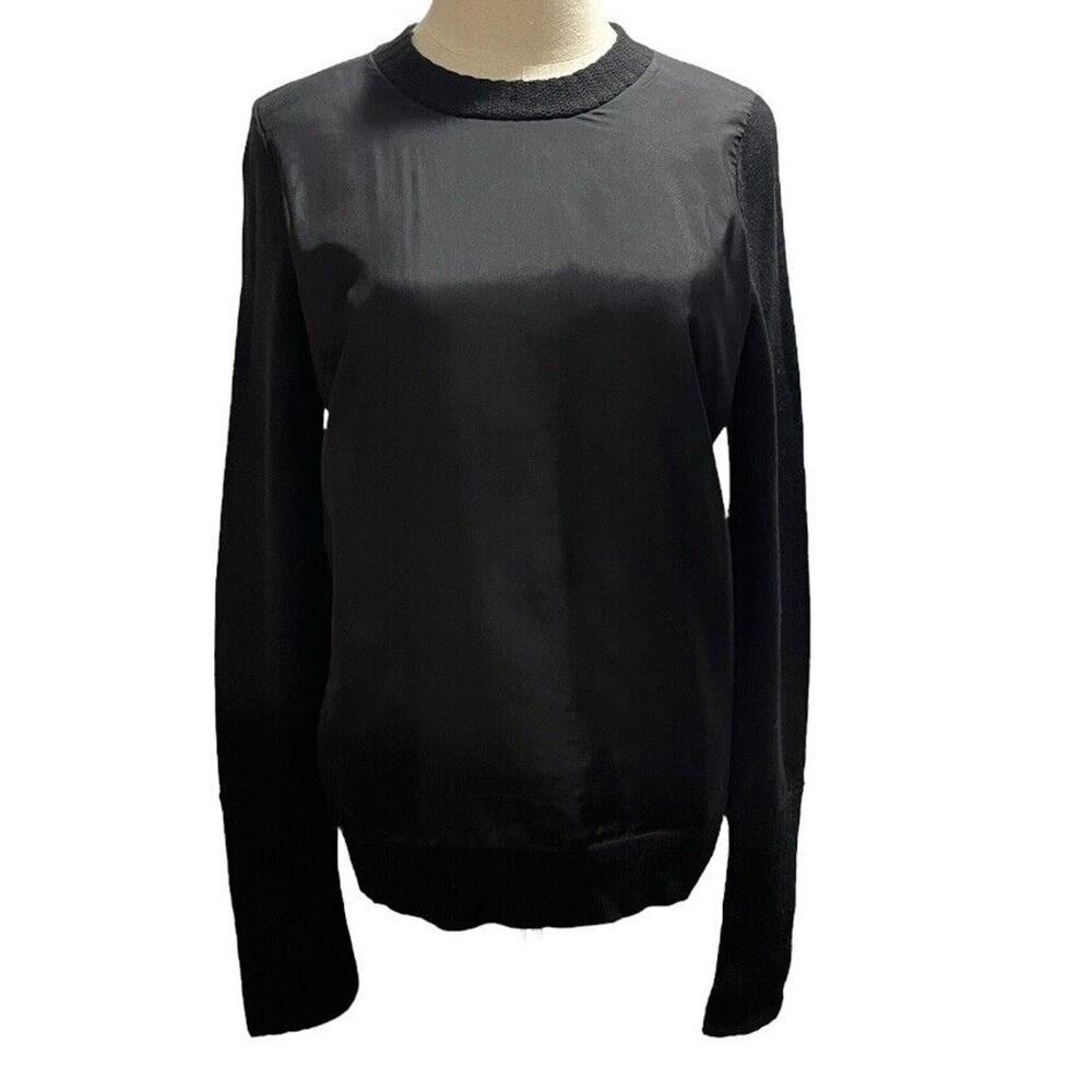 Vera Wang Authenticated Black Wool Silk Front Long Sleeve Sweater Sz Sm‎